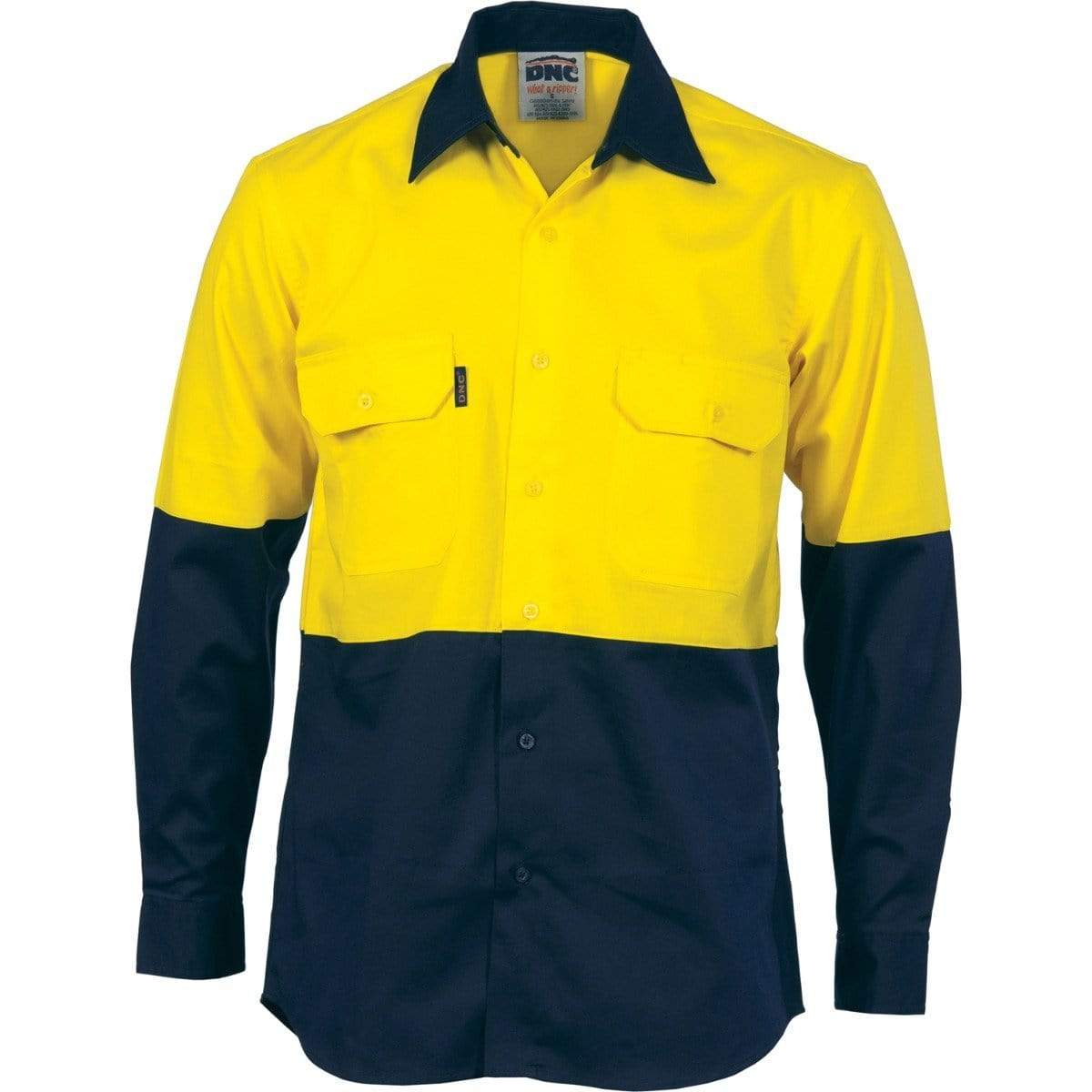 DNC Workwear Work Wear Yellow/Navy / XS DNC WORKWEAR Hi-Vis 2 Tone Cool-Breeze Long Sleeve Cotton Shirt 3840